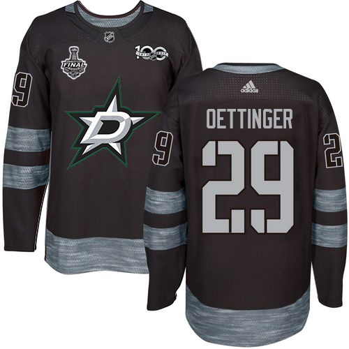 Adidas Men Dallas Stars 29 Jake Oettinger Black 1917-2017 100th Anniversary 2020 Stanley Cup Final Stitched NHL Jersey